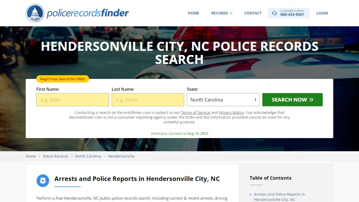 HENDERSONVILLE CITY, NC POLICE RECORDS SEARCH